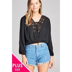 CURVY ROSE CROCHET TRIM WOVEN MIDI TOP 3 PACK